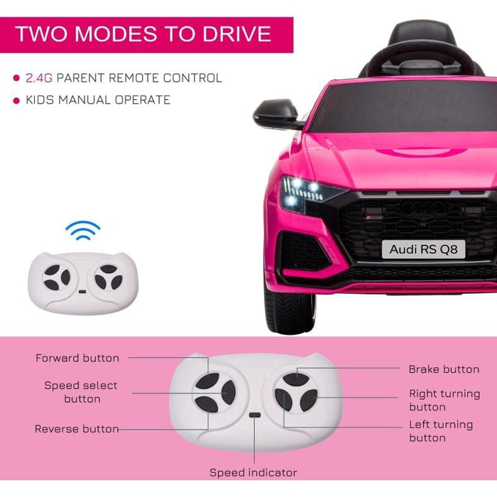 HOMCOM Kids Electric Ride On Car Audi RS Q8 Toy 6V Battery-powered with Parental Remote Control, Music, Lights, USB, Bluetooth - Pink - Green4Life