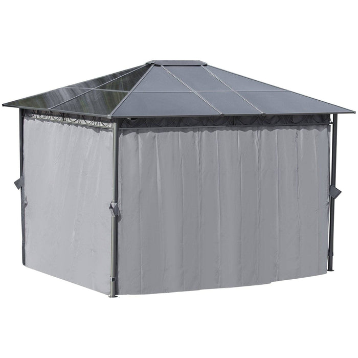 3.6 x 3(m) Hardtop Gazebo with UV Resistant Polycarbonate Roof, Steel and Aluminium Frame with Curtains - Grey - Outsunny - Green4Life