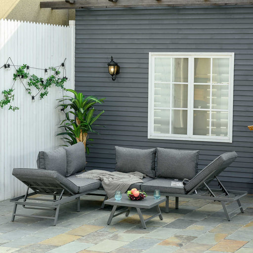 3 Pcs Garden Seating Set w/ Convertible Sofa Lounge Table - Grey - Outsunny - Green4Life