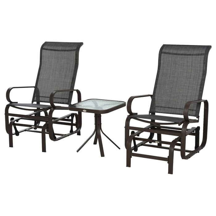 3 Piece Bristro Set with Glider Rocking Chair and Side Table - Brown - Outsunny - Green4Life