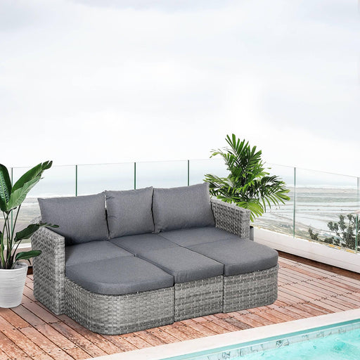 3 Piece Outdoor Rattan Convertible Sofa Set - Mixed Grey - Outsunny - Green4Life