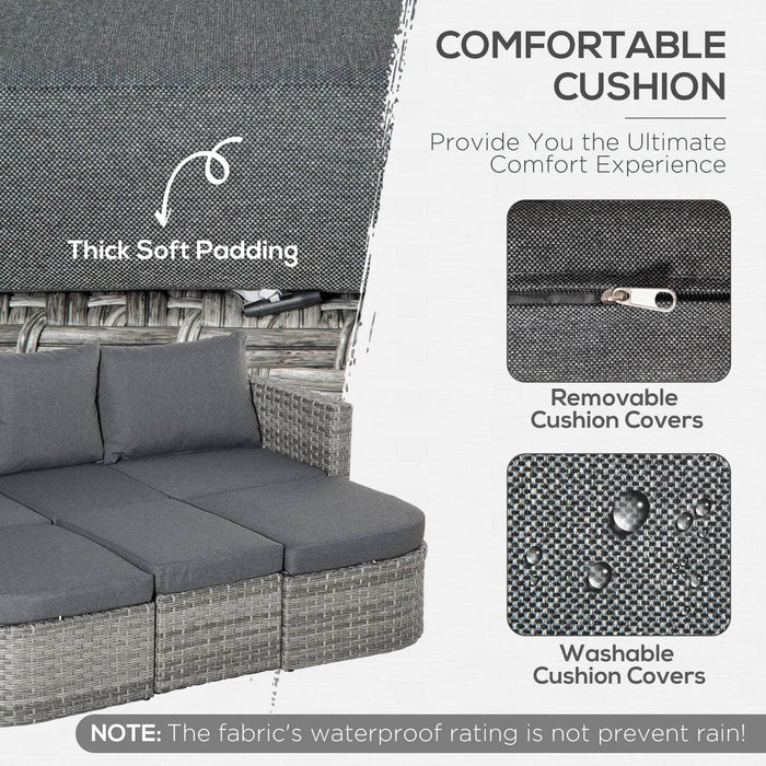 3 Piece Outdoor Rattan Convertible Sofa Set - Mixed Grey - Outsunny - Green4Life