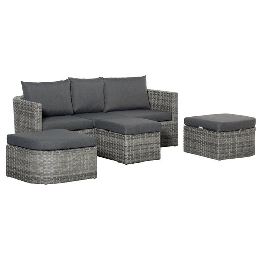 3 Piece Outdoor Rattan Convertible Sofa Set - Mixed Grey - Outsunny - Green4Life