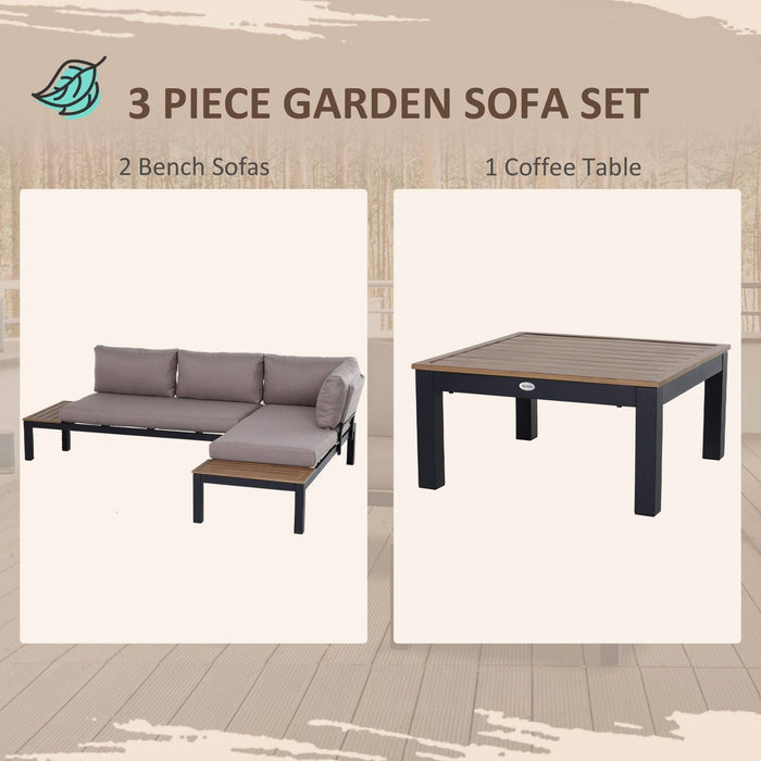 3 Pieces Garden Furniture Sets, Aluminium Outdoor Corner Sofa set with 2 Loveseat and Coffee Table - Grey - Outsunny - Green4Life