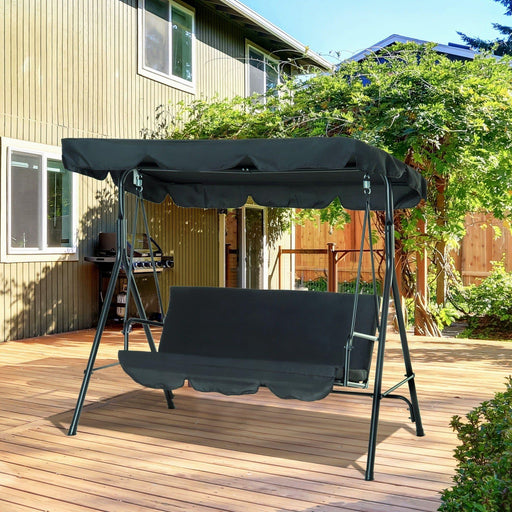 3 Seater Canopy Swing Chair with Top Roof - Black - Outsunny - Green4Life