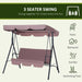 3 Seater Canopy Swing Chair with Top Roof - Brown - Outsunny - Green4Life