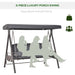 3 Seater Garden Swing Chair with Adjustable Canopy, Cushions and Cup Trays - Grey - Outsunny - Green4Life