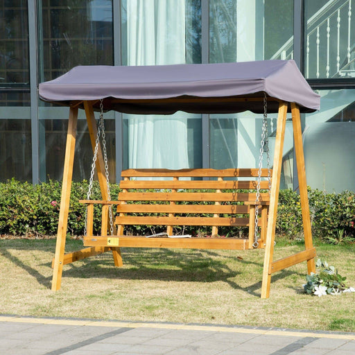 3 Seater Garden Swing with Adjustable Canopy - Fir Wood - Outsunny - Green4Life