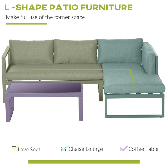 3-Seater L-shape Garden Corner Sofa Set with Padded Cushions and Glass Coffee Table - Grey - Outsunny - Green4Life