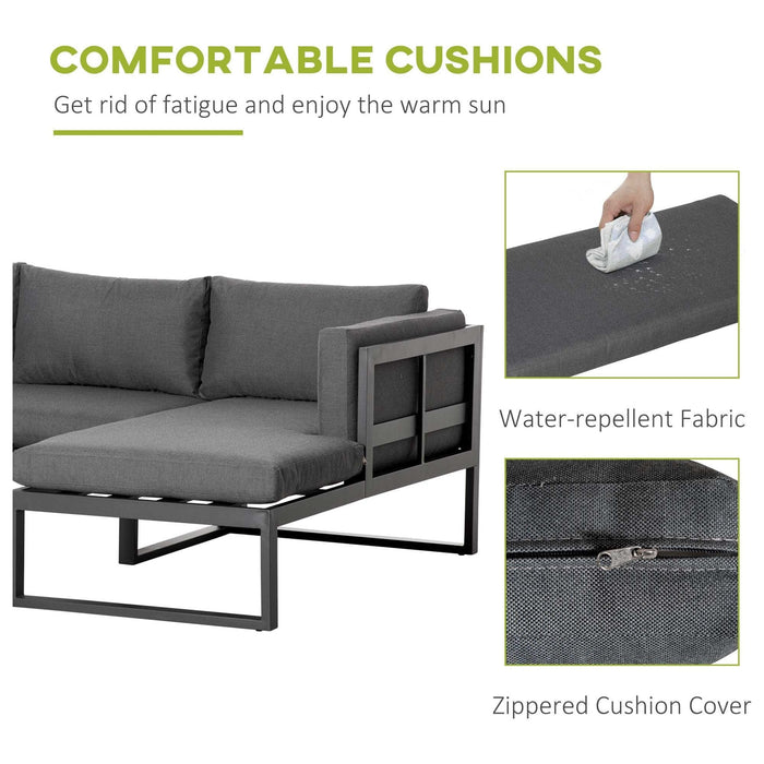 3-Seater L-shape Garden Corner Sofa Set with Padded Cushions and Glass Coffee Table - Grey - Outsunny - Green4Life