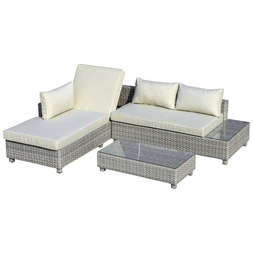 3 Seater Outdoor PE Rattan Sofa Set with 4-Level Adjustable Backrest Chaise Lounge - Grey - Outsunny - Green4Life