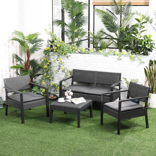 3-Seater Outdoor Rattan Lounge Set with Side Table, 2 Single Chairs & 1 Loveseat - Grey - Outsunny - Green4Life