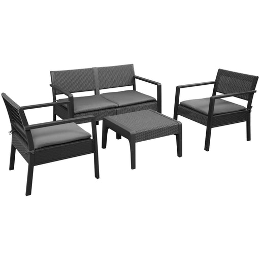 3-Seater Outdoor Rattan Lounge Set with Side Table, 2 Single Chairs & 1 Loveseat - Grey - Outsunny - Green4Life