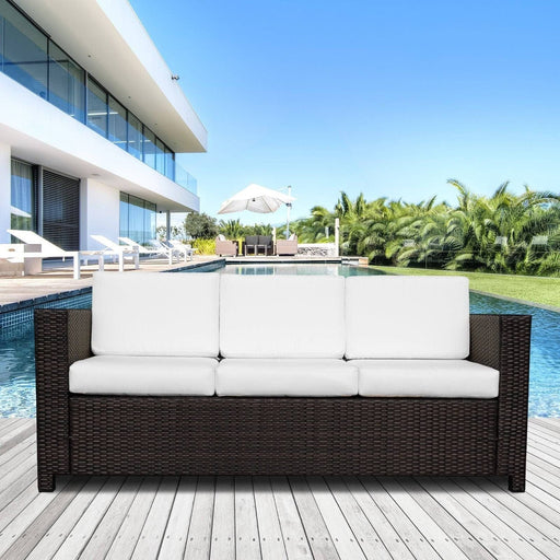 3 Seater Rattan All-Weather Wicker Weave Sofa with Fire Resistant Cushions - Brown - Outsunny - Green4Life