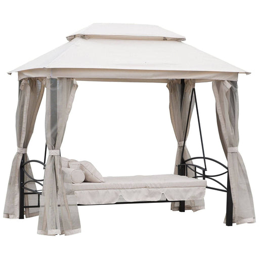 3 Seater Swing Chair 3-in-1 Convertible Gazebo with Double Tier Canopy, Cushioned Seat and Mesh Sidewalls - Cream White - Outsunny - Green4Life