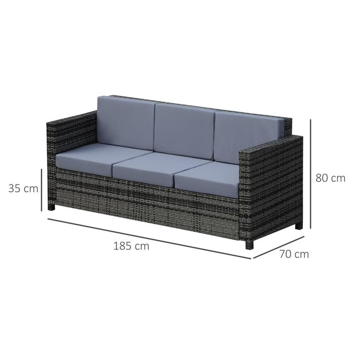 3-Seater Weather Resistant Outdoor Garden Rattan Sofa - Grey - Outsunny - Green4Life