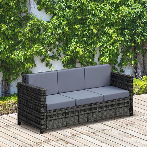 3-Seater Weather Resistant Outdoor Garden Rattan Sofa - Grey - Outsunny - Green4Life