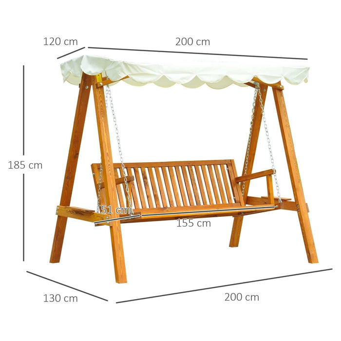 3 Seater Wooden Garden Swing Seat with Canopy Top - Cream White - Outsunny - Green4Life