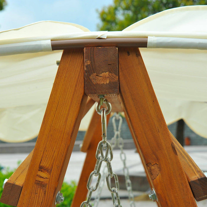 3 Seater Wooden Garden Swing Seat with Canopy Top - Cream White - Outsunny - Green4Life