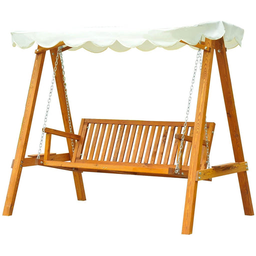3 Seater Wooden Garden Swing Seat with Canopy Top - Cream White - Outsunny - Green4Life