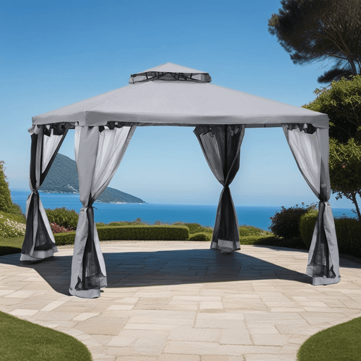 3 x 3(m) 2-tier Roof Gazebo Canopy Pavilion with Netting - Grey - Outsunny - Green4Life