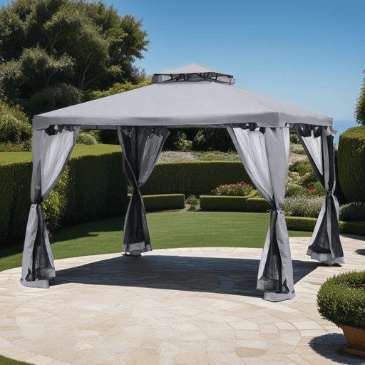 3 x 3(m) 2-tier Roof Gazebo Canopy Pavilion with Netting - Grey - Outsunny - Green4Life