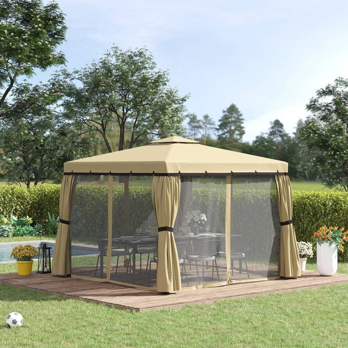 3 x 3(m) Gazebo Canopy Garden Pavilion with 2 Tier Water Repellent Roof - Beige - Outsunny - Green4Life