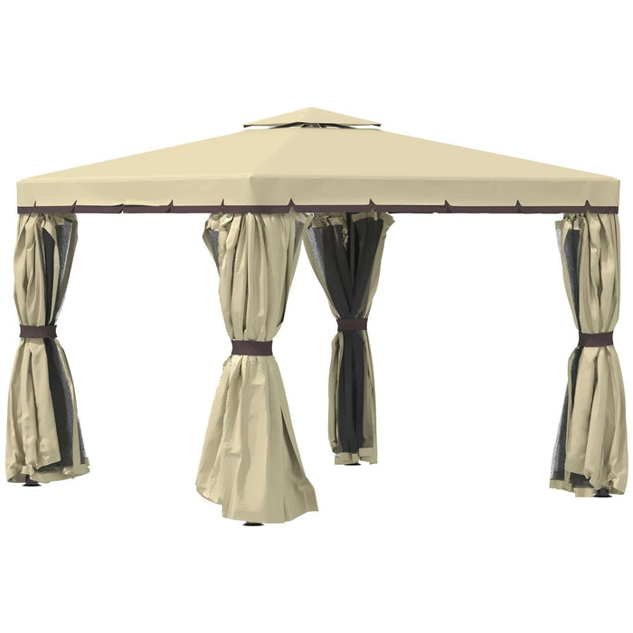 3 x 3(m) Gazebo Canopy Garden Pavilion with 2 Tier Water Repellent Roof - Beige - Outsunny - Green4Life