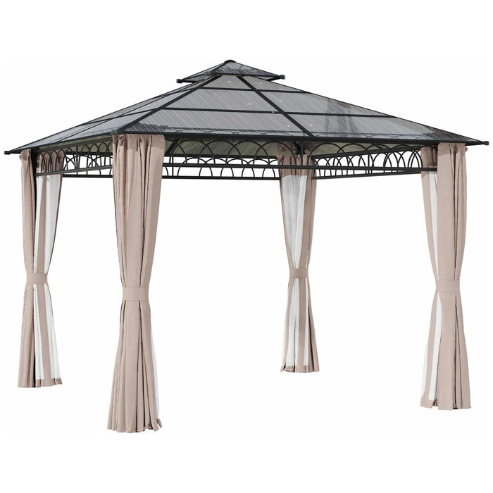 3 x 3 (m) Gazebo with Polycarbonate Double Roof Hard Top with Nettings and Curtains - Outsunny - Green4Life