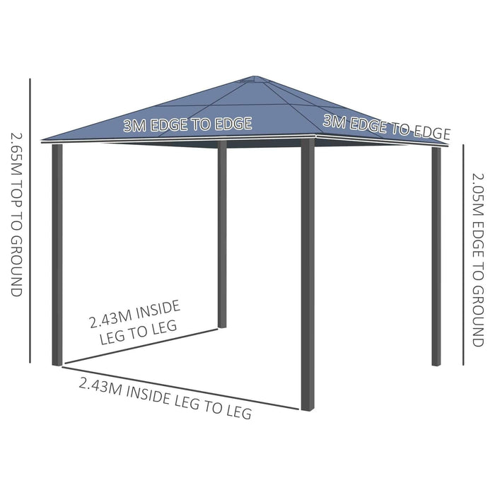 10 x 10 ft (3 x 3 m) Hardtop Gazebo with UV Resistant Polycarbonate Roof - Black/Dark Grey - Outsunny - Green4Life