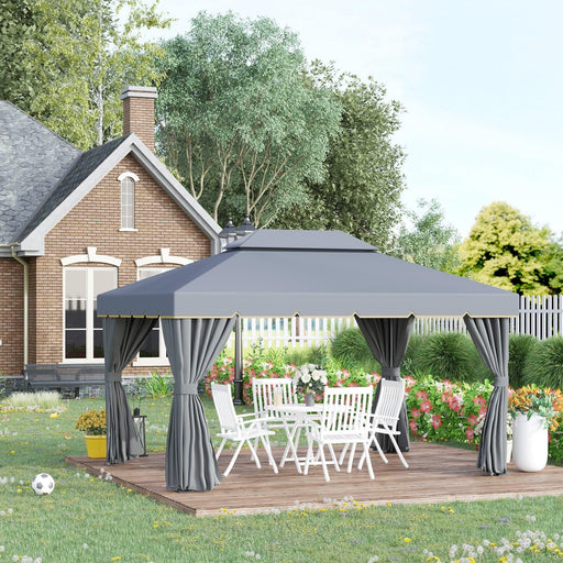 13 x 10 ft (4 x 3 m) Aluminium Gazebo with Nets and Curtains - Grey - Outsunny - Green4Life