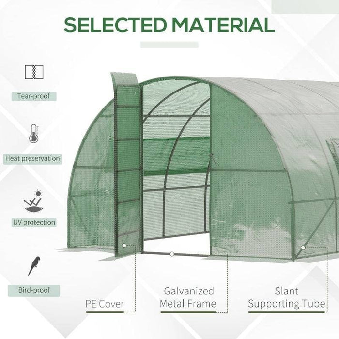 20 x 10 ft ( 6 x 3 m) Reinforced Polytunnel Greenhouse with Metal Hinged Door, Galvanised Steel Frame & Mesh Windows - Green - Outsunny - Green4Life