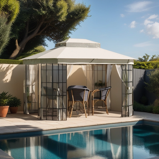 3.7 x 3(m) Gazebo with 2 Tiers Roof and Mosquito Netting - Beige - Outsunny - Green4Life