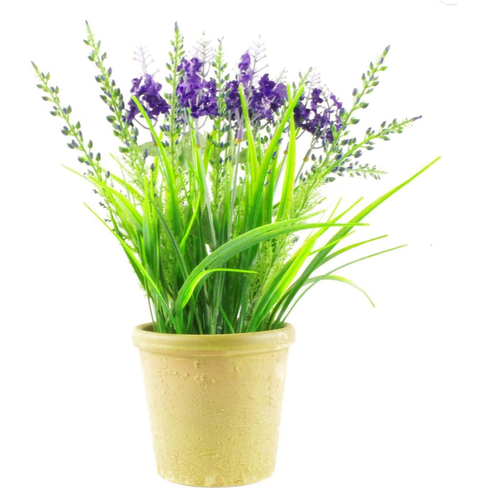 30cm Lavender Grass Artificial Plant with Stoneware Planter - Green4Life