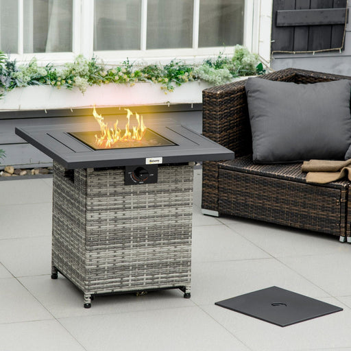 Outsunny Rattan Gas Fire Pit Table - Mixed Grey - Green4Life