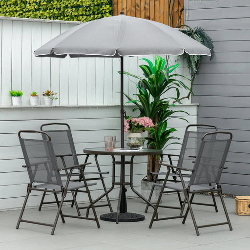 4-Seater Bistro Set with Parasol & Folding Chairs - Grey - Outsunny - Green4Life