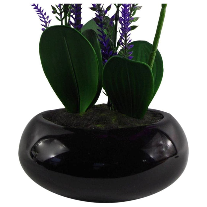 38cm Artificial Orchid in Black Ceramic Bowl Planter - Green4Life