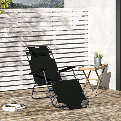 Convertible Black Sun Lounger - Elegant Folding Recliner with Pillow - Outsunny - Green4Life