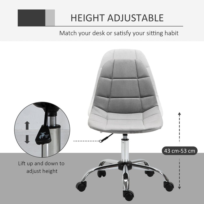 Vinsetto Ergonomic Desk Chair with Adjustable Height and Wheels Velvet-Feel Fabric, Armless - Grey - Green4Life