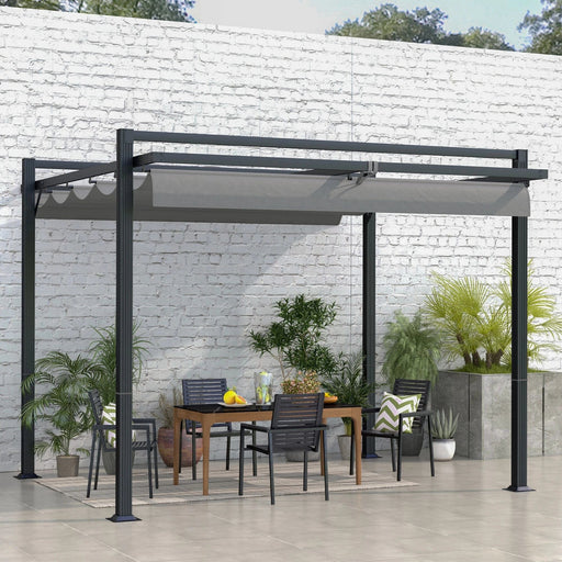 3 x 3 m Dark Grey Retractable Pergola with Aluminium Frame - Outsunny - Green4Life