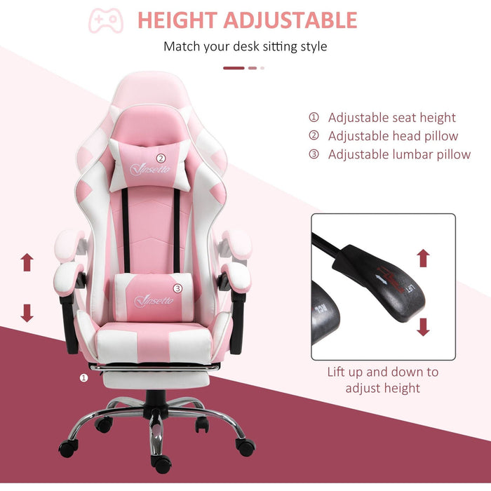 Vinsetto Gaming Desk Chair with Headrest and Retractable Footrest - Pink - Green4Life