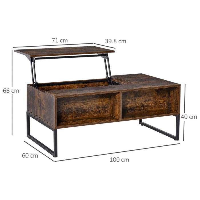 HOMCOM Lift Top Extendable Coffee Table with Hidden Storage Compartment, Drawer & Metal Frame - Dark Brown - Green4Life