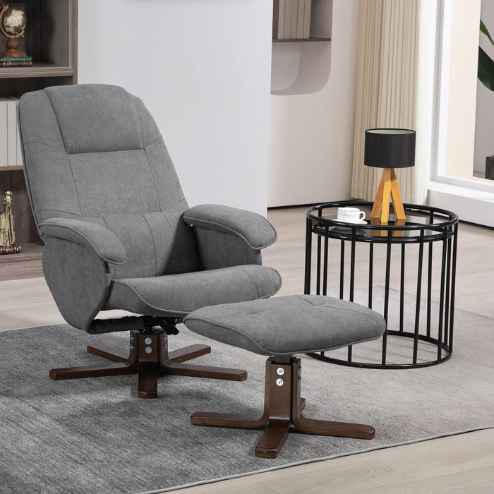 Modern Linen Grey Swivel Recliner with Footstool - Green4Life