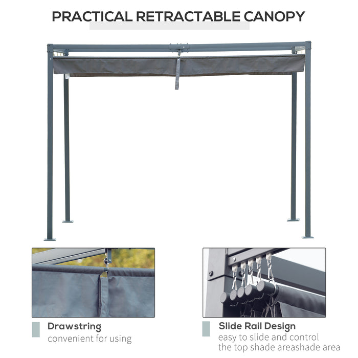 4 x 3 m Metal Pergola with Extendable Canopy Roof - Grey - Outsunny