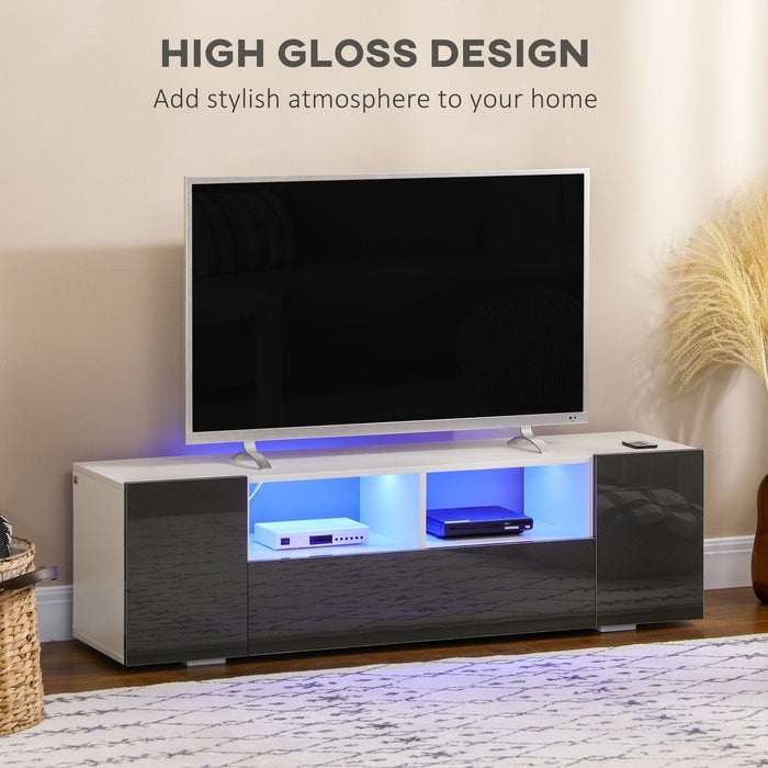 Modern TV Stand Unit with LED Lights, Storage Shelves and Cupboards, 137W x 35D x 42H cm - Grey/White - Green4Life