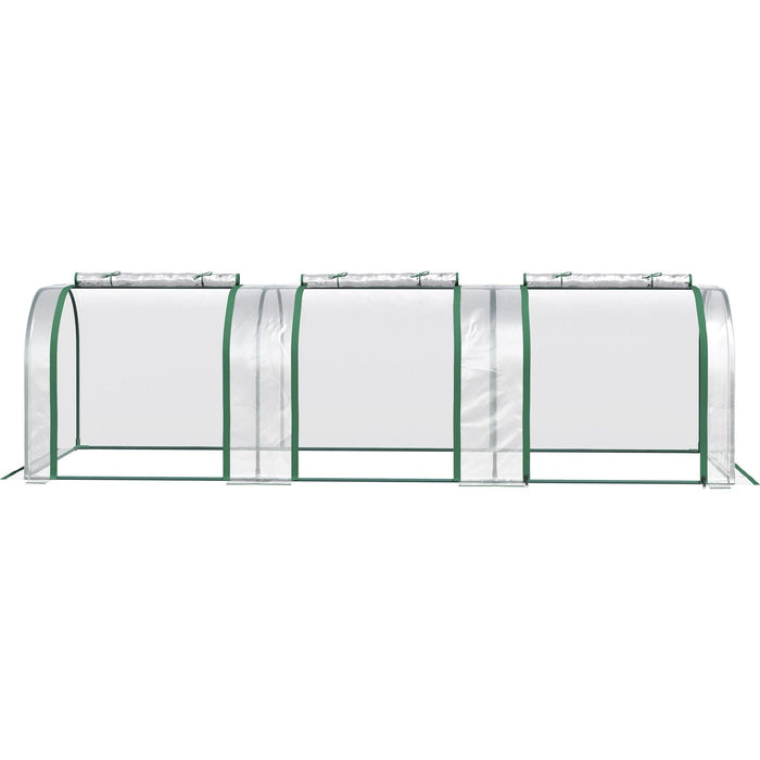 Outsunny 295L x 100W x 80H cm Small PVC Tunnel Greenhouse with Steel Frame - Green/Transparent - Green4Life