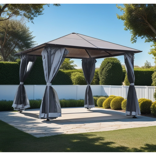 3 x 3(m) Garden Aluminium Gazebo Hardtop Roof with Mesh Curtains - Grey - Outsunny - Green4Life
