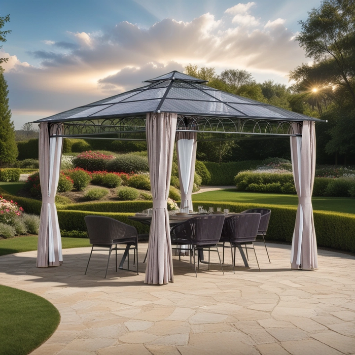 3 x 3 (m) Gazebo with Polycarbonate Double Roof Hard Top with Nettings and Curtains - Outsunny - Green4Life
