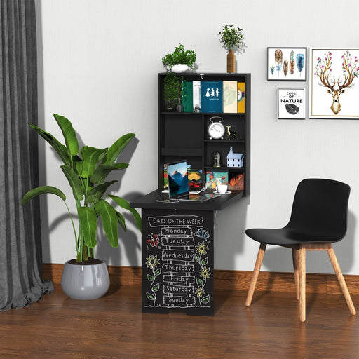 Folding Wall-Mounted Drop-Leaf Table With Shelves - Black - Green4Life