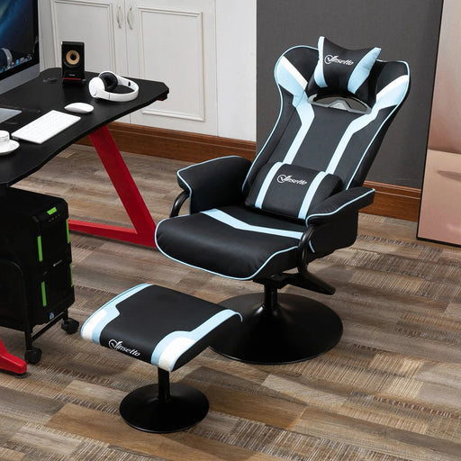 Gaming Chair and Footrest Set with Headrest & Lumbar Support - Lake Blue/Black - Green4Life
